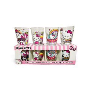 Hello Kitty Sanrio Mini Glassware Shot Glass Rainbow Stars Fun Theme Set of 4